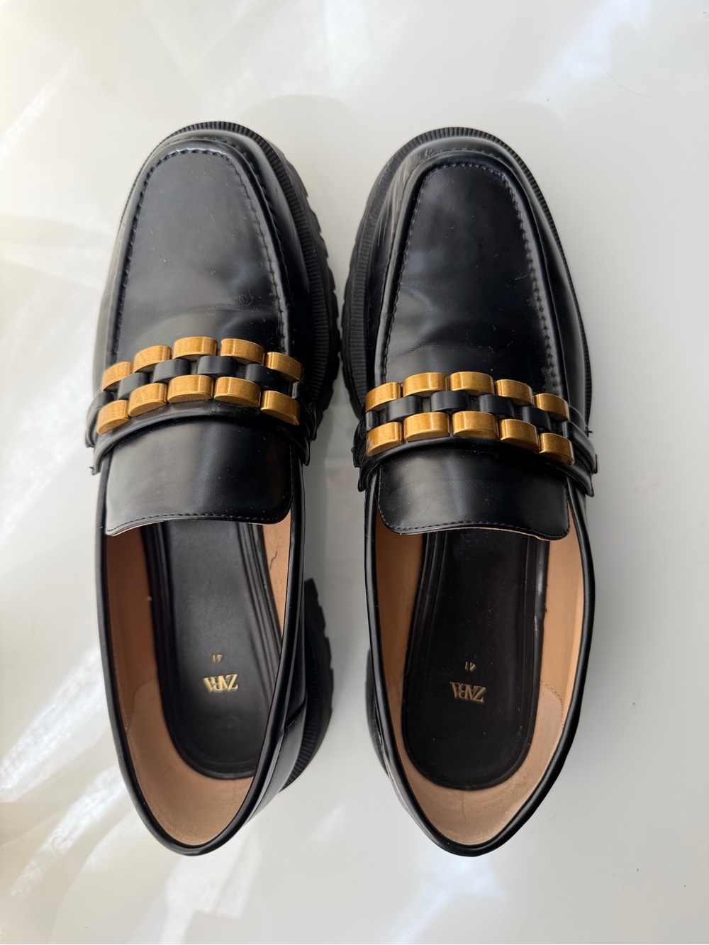 Zara Chunky Lug Sole Chain Loafers – Black – Women's 10 (EU 41)